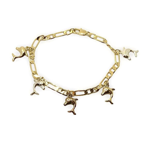 Dolphins charm bracelet in 18kts of gold plated 7.5 bracelets
