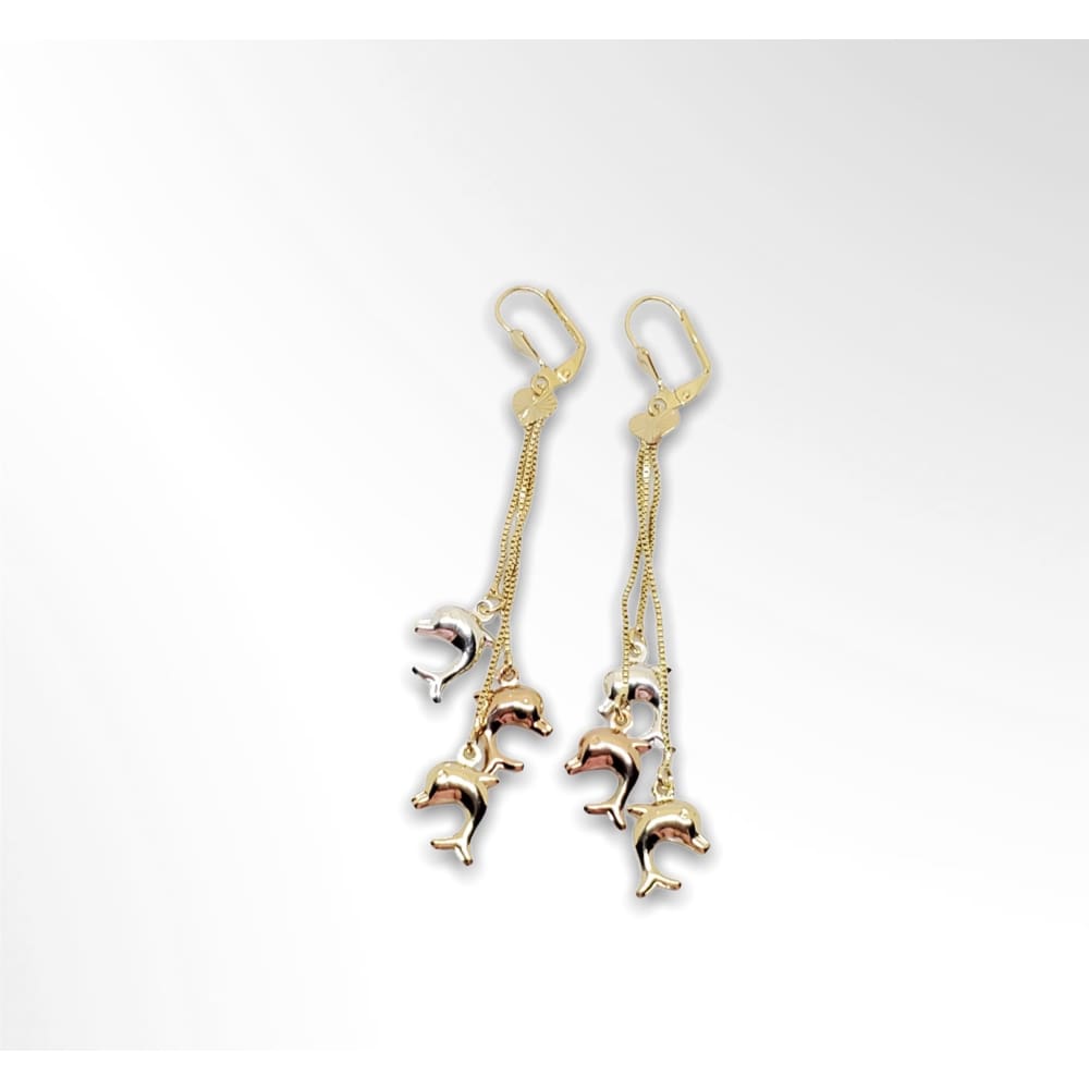 Dolphins three tones earrings in 14kts of gold plated earrings