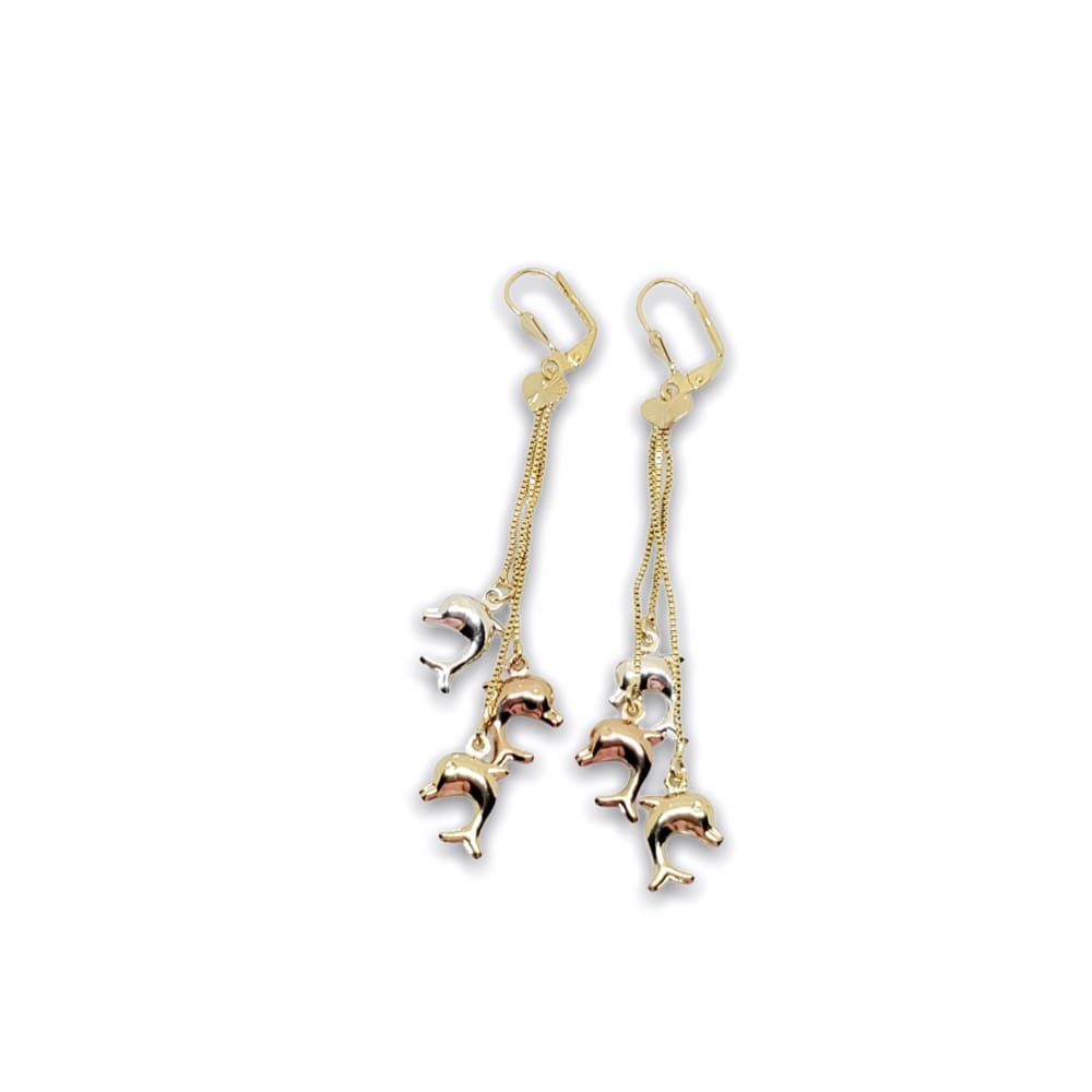 Dolphins three tones earrings in 14kts of gold plated earrings