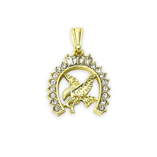 Eagle on a cz horseshoe pendant in 18k of gold layering charms & pendants