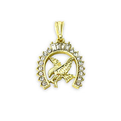 Eagle on a cz horseshoe pendant in 18k of gold layering charms & pendants
