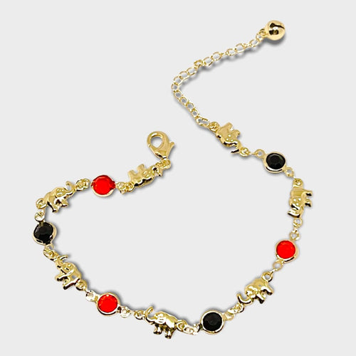 Elephant with red and black flat beads 18kts of gold plated bracelet bracelet bracelets