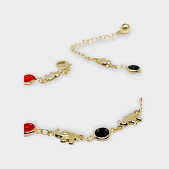 Elephant with red and black flat beads 18kts of gold plated bracelet bracelet bracelets