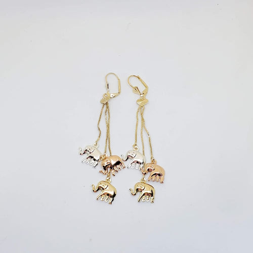 Elephants three tone earrings 18kts of gold plated