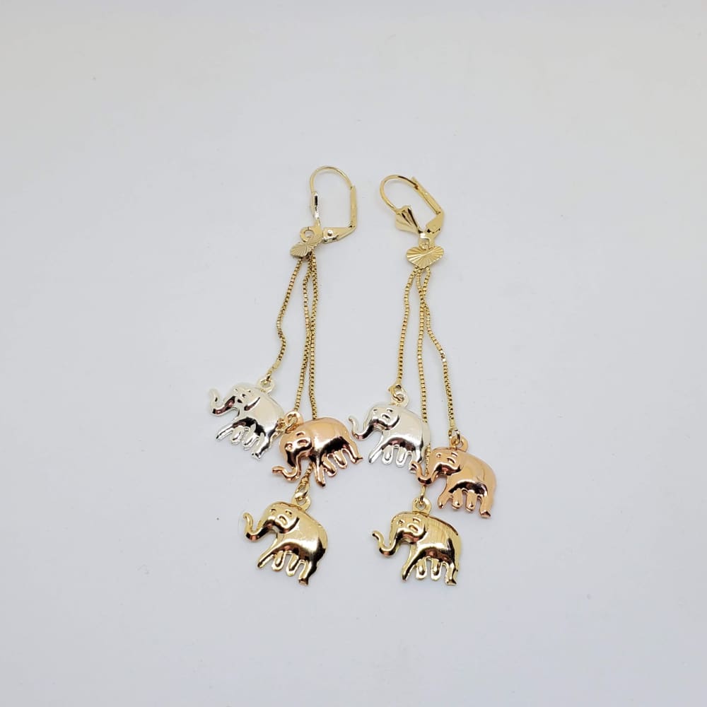 Elephants three tone earrings 18kts of gold plated earrings