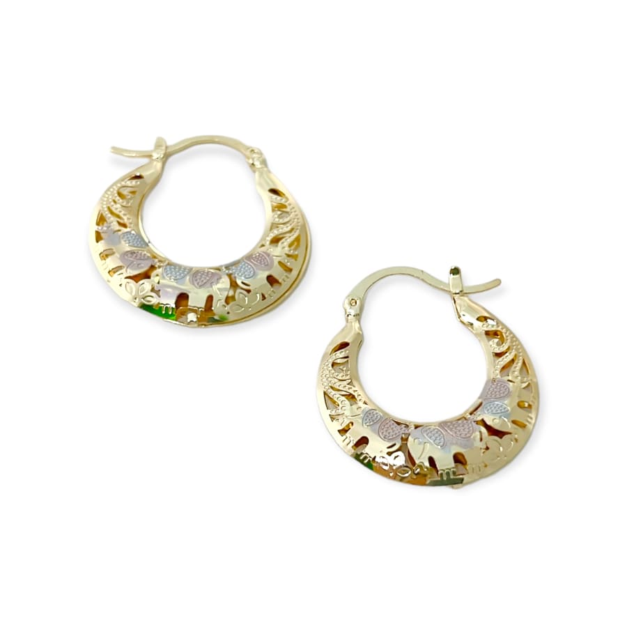 Elephants tricolor filigree hoops earrings in 18k of gold plated earrings