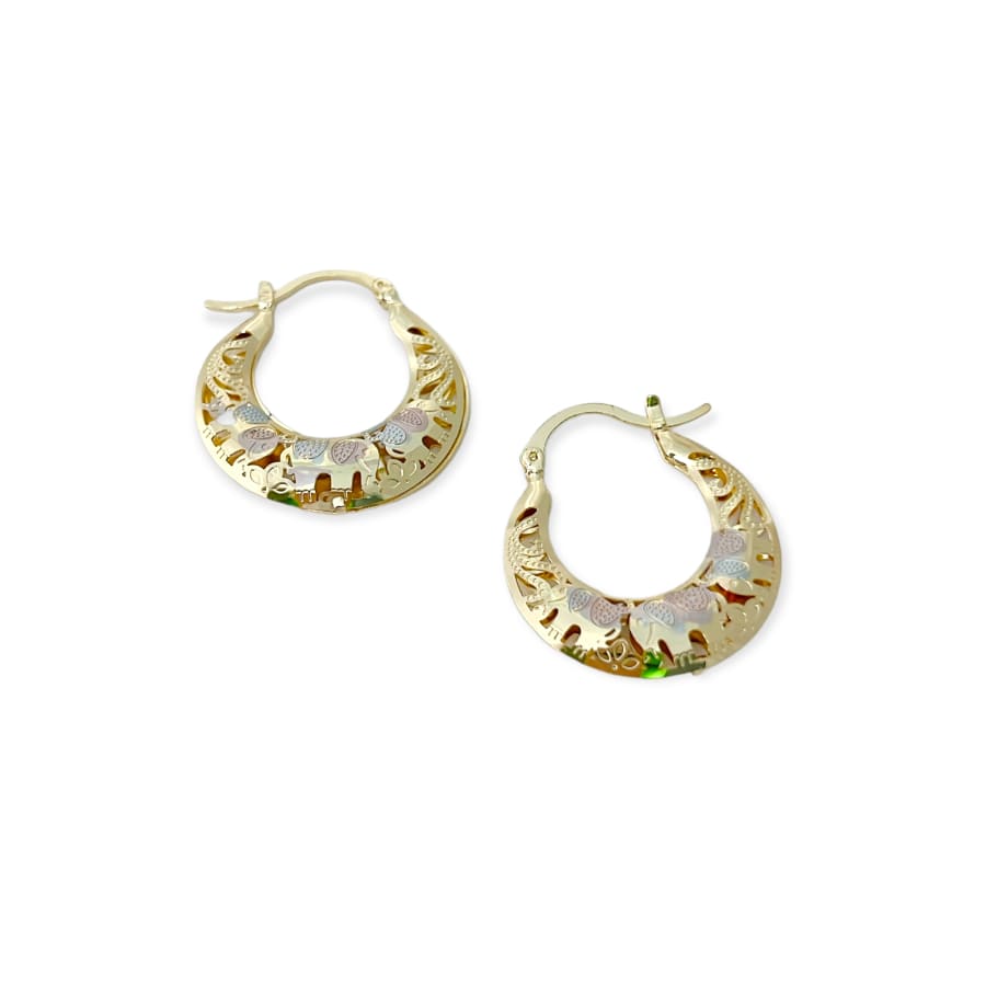Elephants tricolor filigree hoops earrings in 18k of gold plated earrings