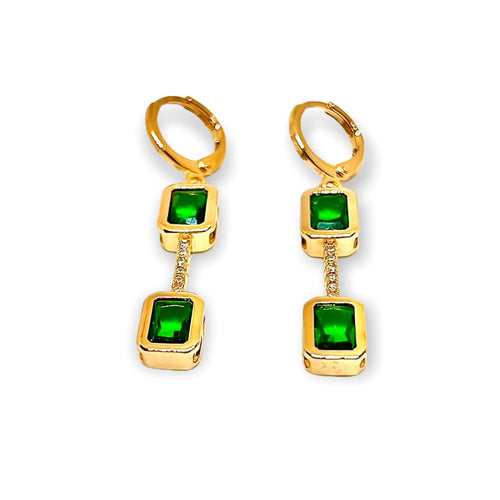 Esme double faux emerald square earrings 18kts gold plated