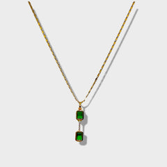 Esme double faux emerald square earrings 18kts gold plated necklace