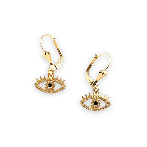Evil eye black stone center lever - back 18k of gold plated earrings earrings