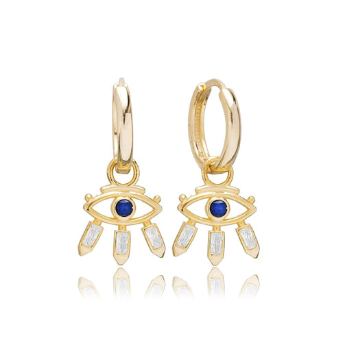 Evil eye blue stone center drop earrings in 18k of gold plated earrings