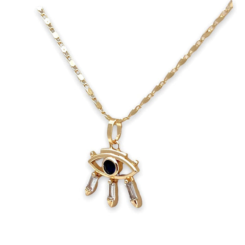 Evil eye dark blue stone center pendant necklace in 18k of gold plated chains