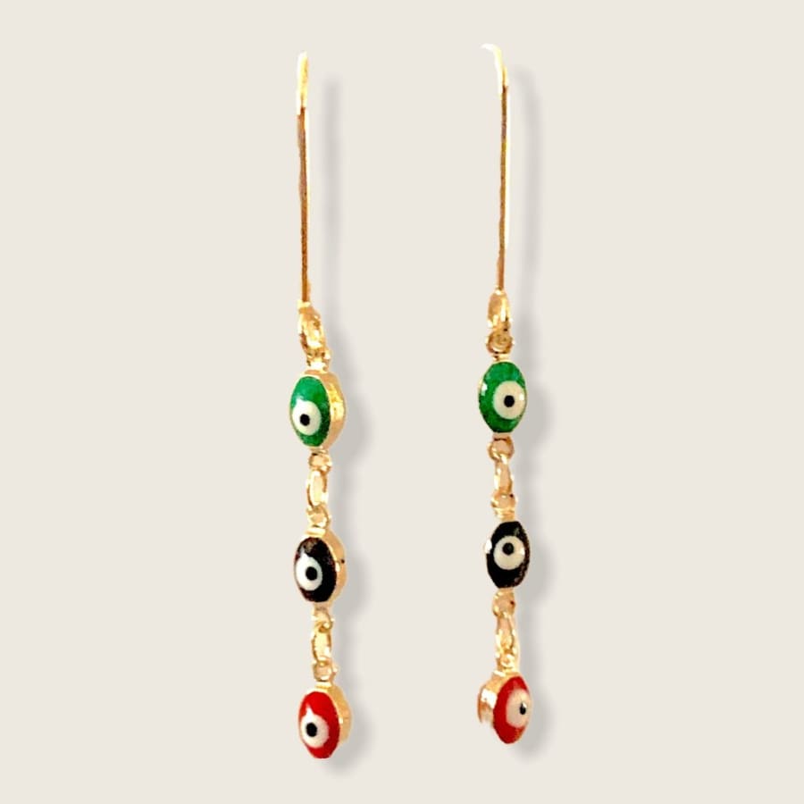 Evil eye multicolor oval beads threaders gold plated earrings earrings