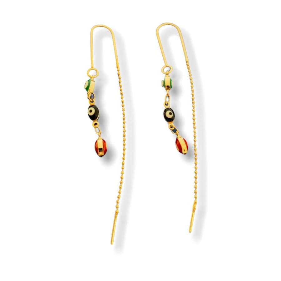 Evil eye multicolor oval beads threaders gold plated earrings earrings