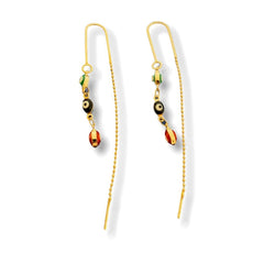 Evil eye multicolor oval beads threaders gold plated earrings