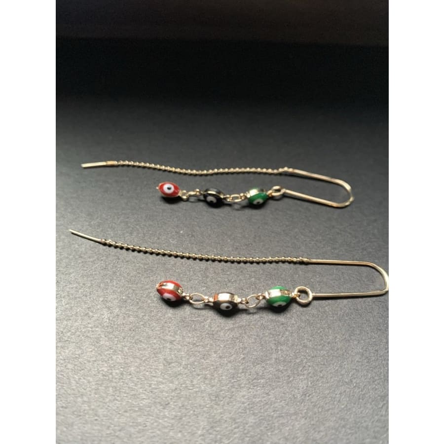 Evil eye multicolor oval beads threaders gold plated earrings earrings