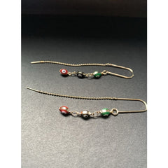 Evil eye multicolor oval beads threaders gold plated earrings