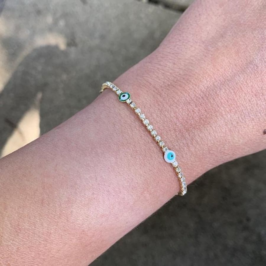 Evil eye multicolor tennis bracelet 7.5 18kts of gold plated bracelets