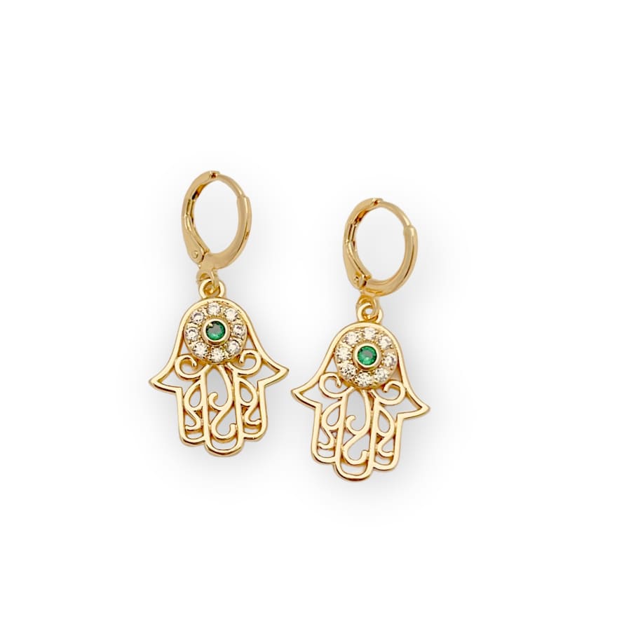 Fatima’s hand green cz stones huggies earrings in 18k of gold plated earrings