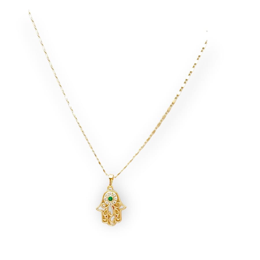 Fatima’s hand green cz stones necklace chain in 18k of gold plated chain