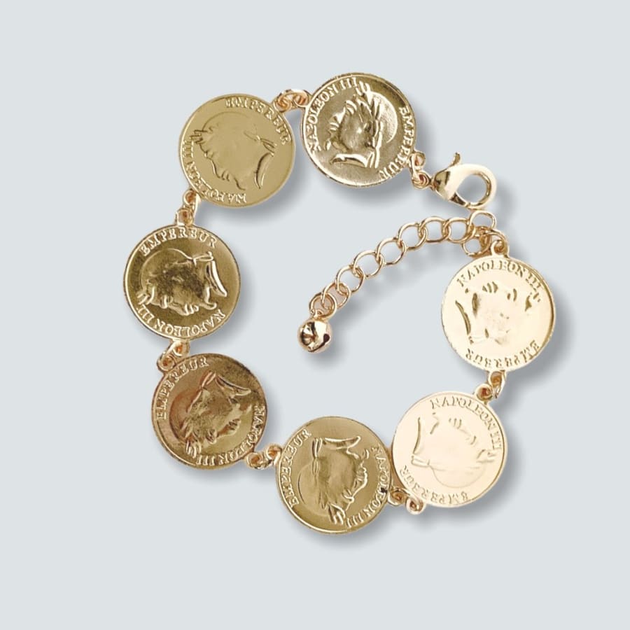 Faux 22mm coin bracelet in 14kts of gold plated 7.5 bracelets