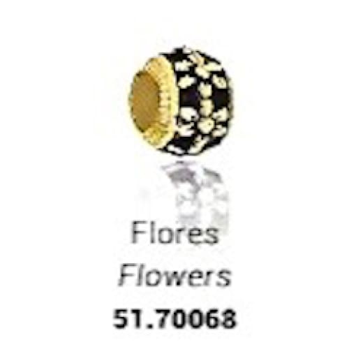 Flower black barrel european bead charm 18kt of gold plated charms