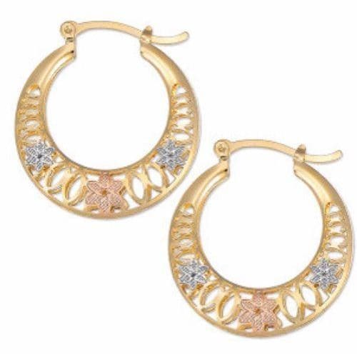 Three tones flower hoop earrings in 18k of gold plated earrings