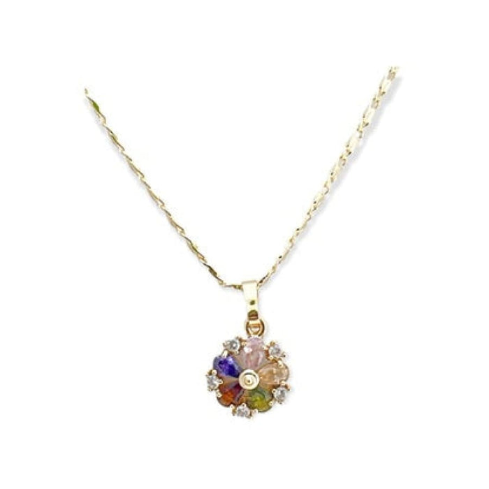 Flower multicolor stones necklace in 18k of gold plated chains