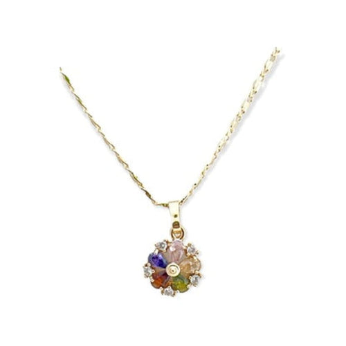 Flower multicolor stones necklace in 18k of gold plated chains