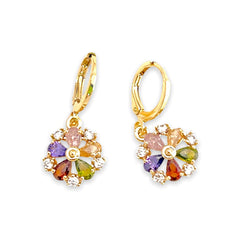 Flower multicor stones drop earrings in 18k of gold plated earrings