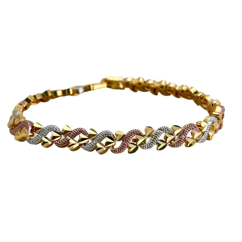 Gia s links diamond cut morocco tri - color 18k of gold plated bracelet 7.5 bracelets