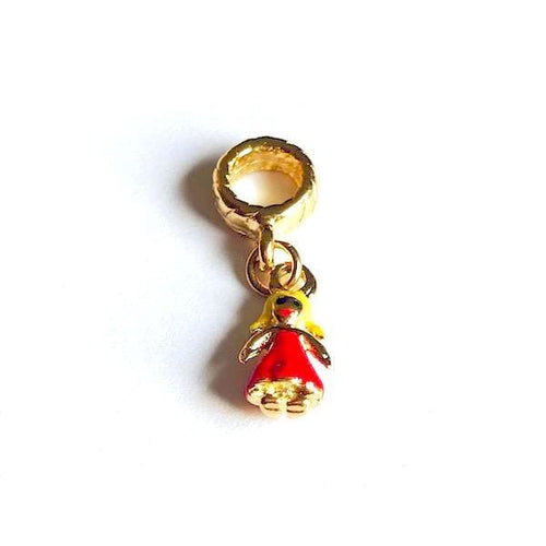 Girl on a red dress european bead charm 18kt of gold plated charms