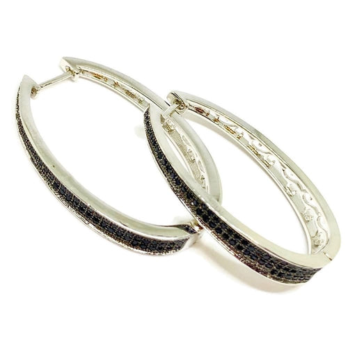 Gloria oval cz silver plated hoops earrings