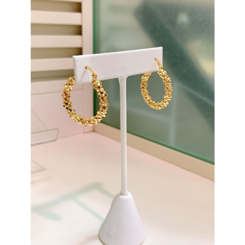 Gold petals beaded hoops in 18kts of gold plated earrings