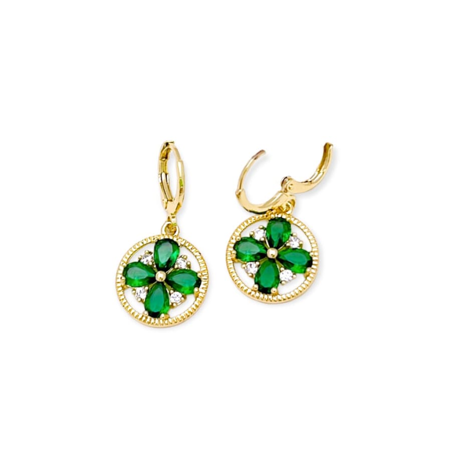 Green flower drop earrings in 18k of gold plated earrings