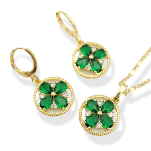 Green flower necklace in 18k of gold plated chains