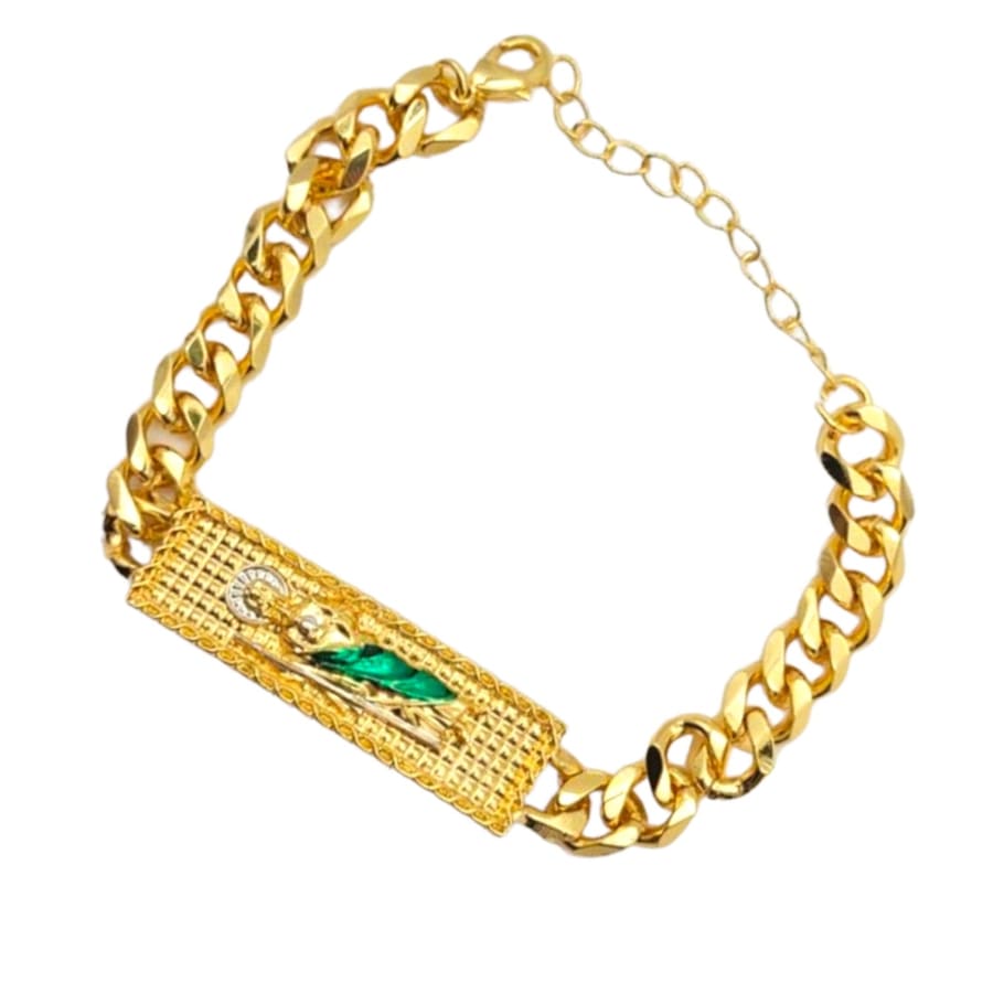 Green rope san judas cuban links bracelet in 18kts of gold plated bracelets