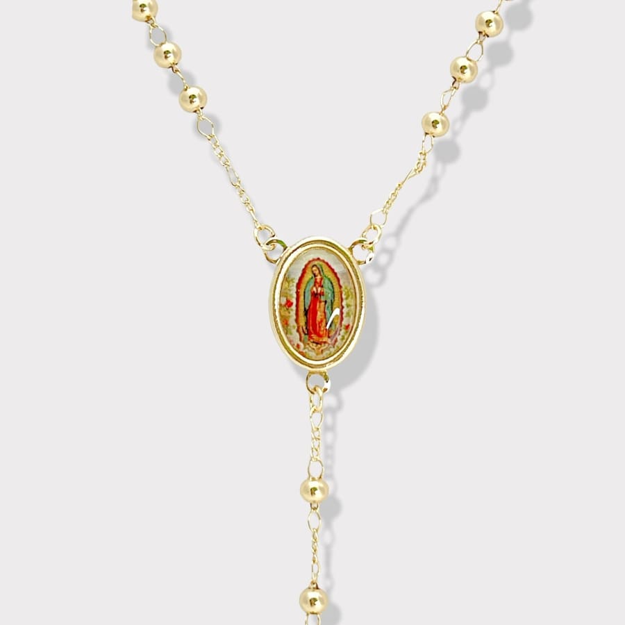 Guadalupe colorful portrait gold plated rosary necklace rosary