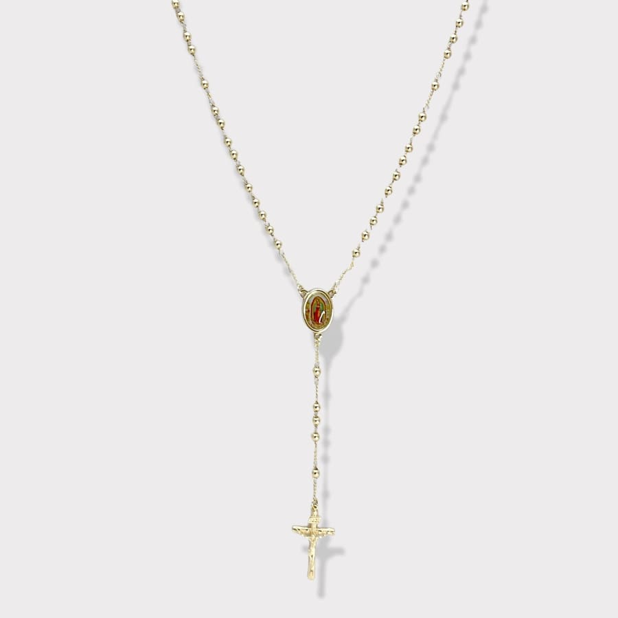 Guadalupe colorful portrait gold plated rosary necklace rosary