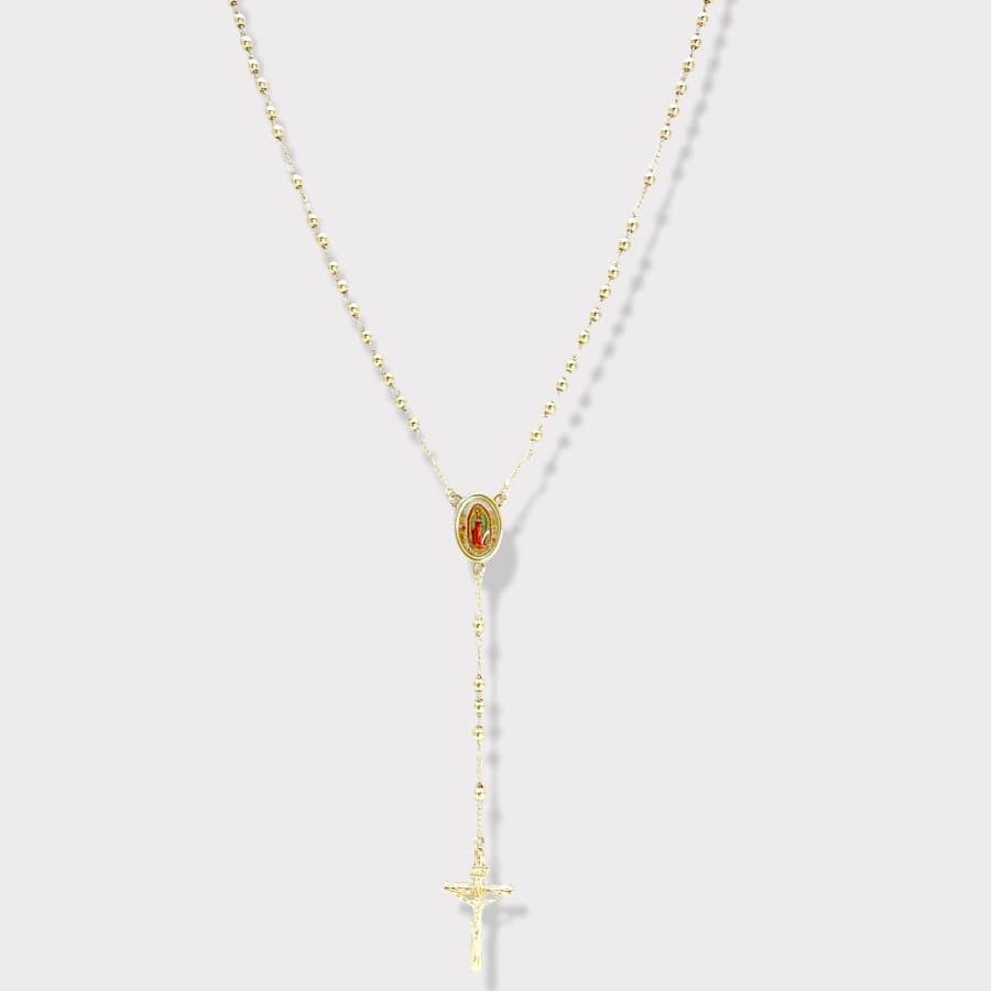 Guadalupe colorful portrait gold plated rosary necklace rosary