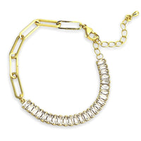 Half baguette stones half paperclip bracelet in 18kts gold plated bracelets