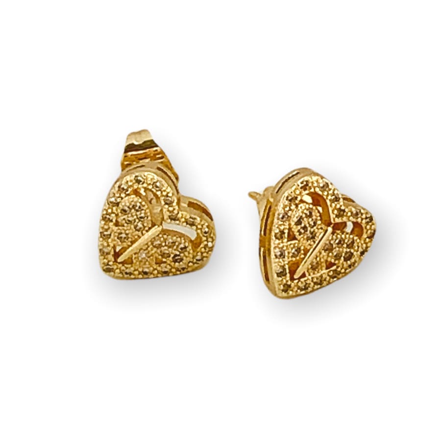 Heart butterfly clear studs 18kts of gold-filled earrings