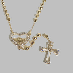 Heart dove 3mm beads 18k gold plated rosary 22 rosaries