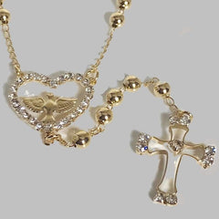 Heart dove 3mm beads 18k gold plated rosary 22 rosaries