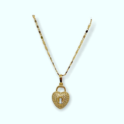 Heart lock necklace 18k of gold plated chains
