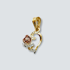 Heart rose tricolor pendant 18kts of gold plated charms