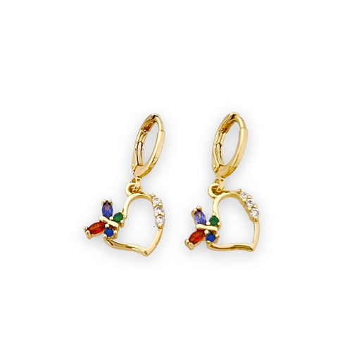 Heart shape cz butterflies goldfilled earrings
