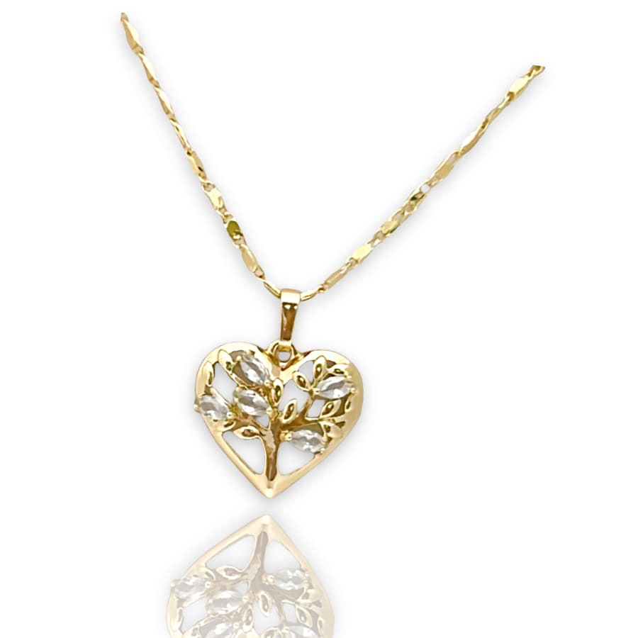 Heart shape cz tree of life gold-filled piece necklace earrings