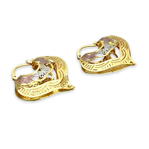 Heart shape hollow tri - color hoops earrings in 18k of gold plated earrings