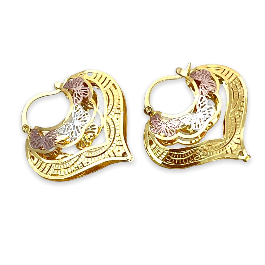 Heart shape hollow tri-color hoops earrings in 18k of gold plated earrings
